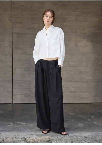 Verity | Women's Cropped Oversized Long Sleeve Button-Down Shirt