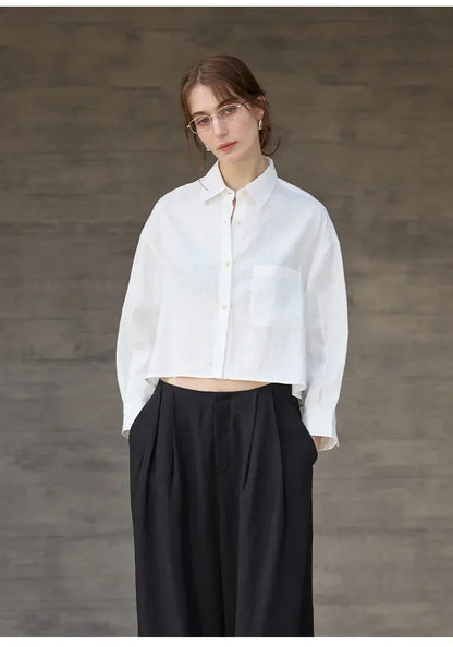 Verity | Women's Cropped Oversized Long Sleeve Button-Down Shirt
