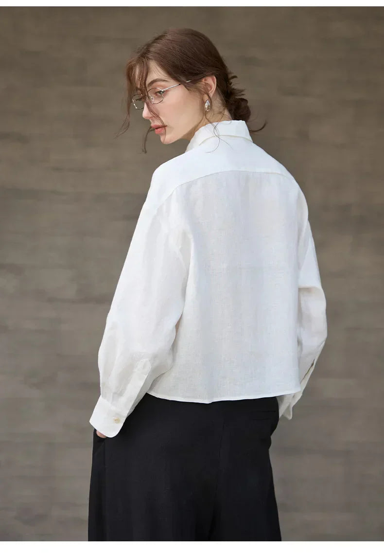 Verity | Women's Cropped Oversized Long Sleeve Button-Down Shirt