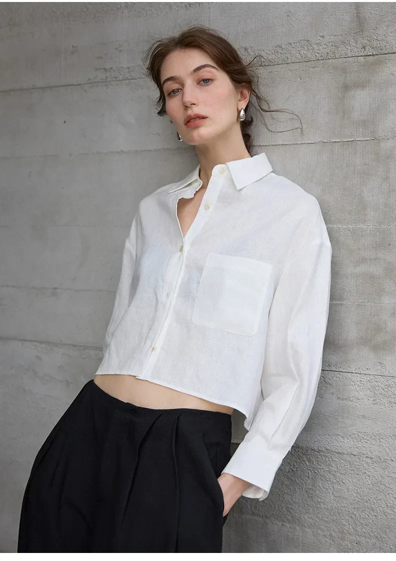 Verity | Women's Cropped Oversized Long Sleeve Button-Down Shirt