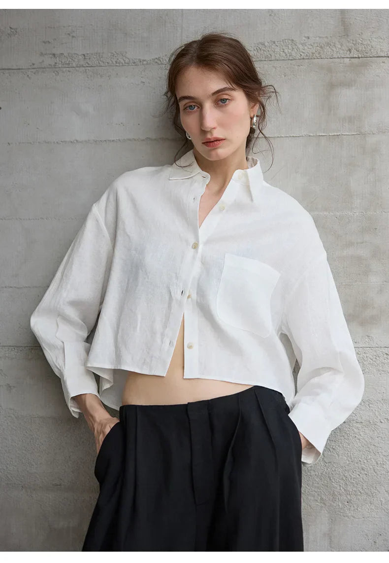Verity | Women's Cropped Oversized Long Sleeve Button-Down Shirt