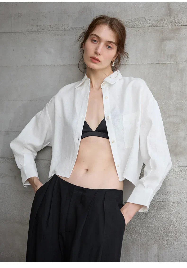 Verity | Women's Cropped Oversized Long Sleeve Button-Down Shirt