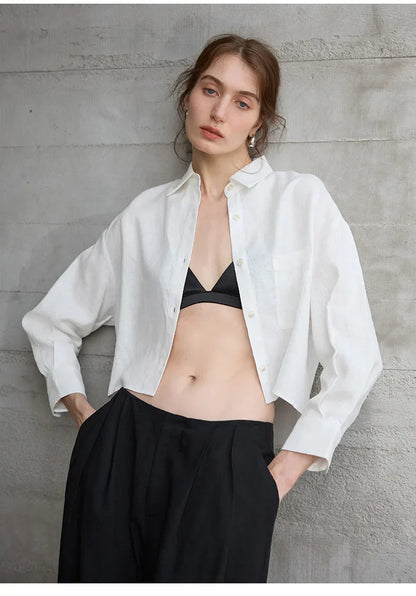 Verity | Women's Cropped Oversized Long Sleeve Button-Down Shirt