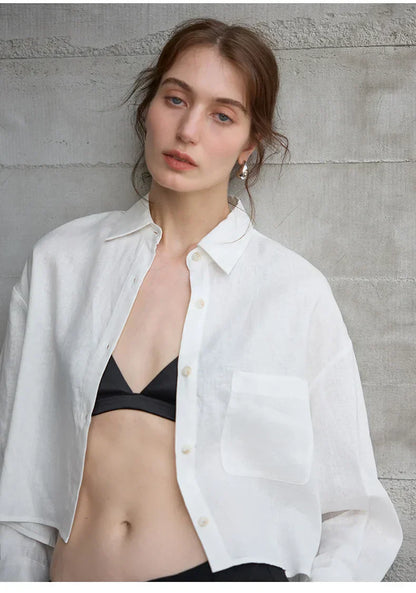 Verity | Women's Cropped Oversized Long Sleeve Button-Down Shirt