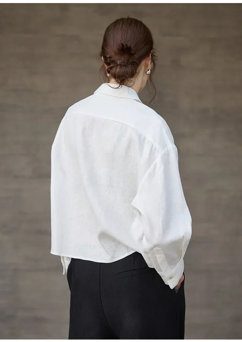 Verity | Women's Cropped Oversized Long Sleeve Button-Down Shirt