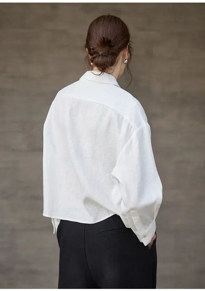 Verity | Women's Cropped Oversized Long Sleeve Button-Down Shirt
