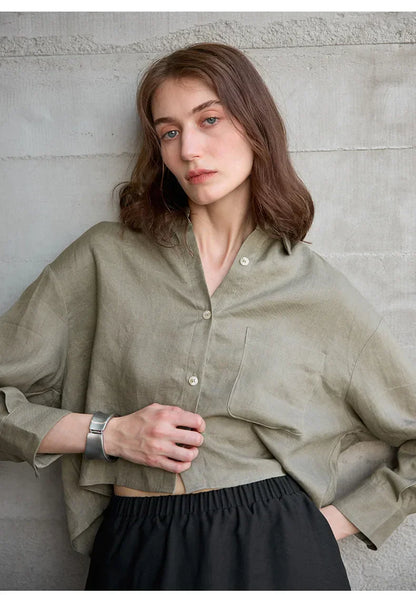Verity | Women's Cropped Oversized Long Sleeve Button-Down Shirt