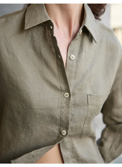 Verity | Women's Cropped Oversized Long Sleeve Button-Down Shirt