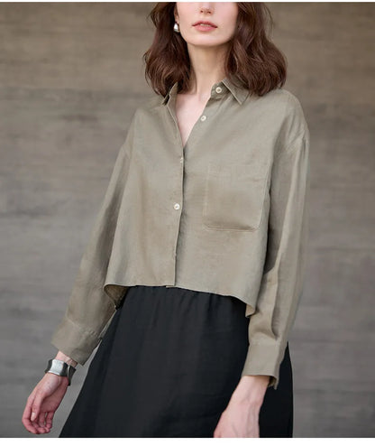 Verity | Women's Cropped Oversized Long Sleeve Button-Down Shirt