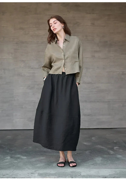 Verity | Women's Cropped Oversized Long Sleeve Button-Down Shirt
