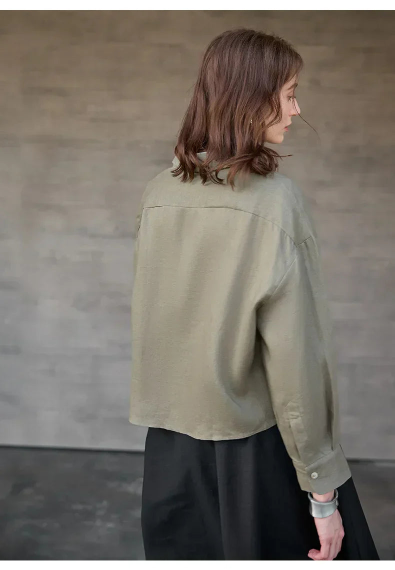 Verity | Women's Cropped Oversized Long Sleeve Button-Down Shirt