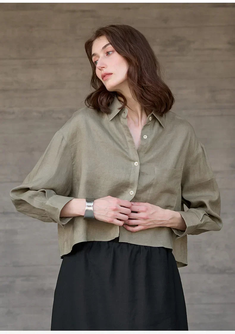 Verity | Women's Cropped Oversized Long Sleeve Button-Down Shirt