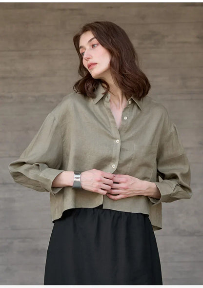 Verity | Women's Cropped Oversized Long Sleeve Button-Down Shirt