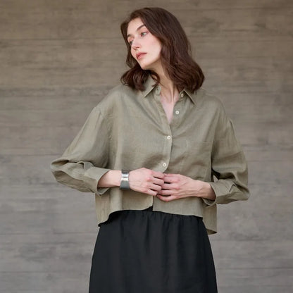 Verity | Women's Cropped Oversized Long Sleeve Button-Down Shirt