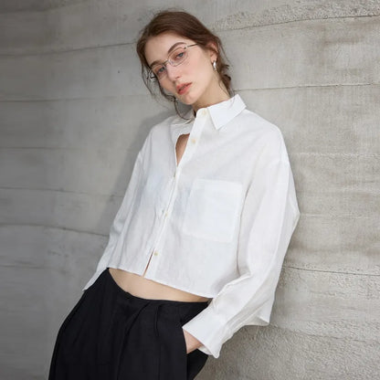 Verity | Women's Cropped Oversized Long Sleeve Button-Down Shirt