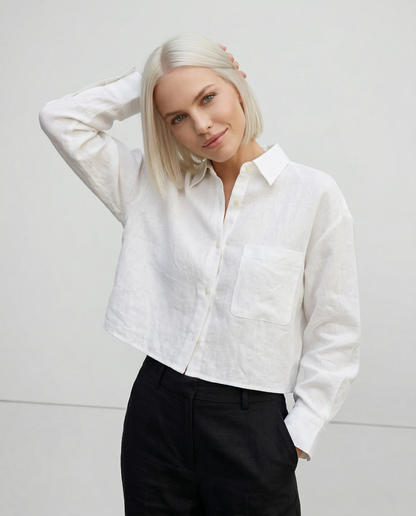 Verity | Women's Cropped Oversized Long Sleeve Button-Down Shirt