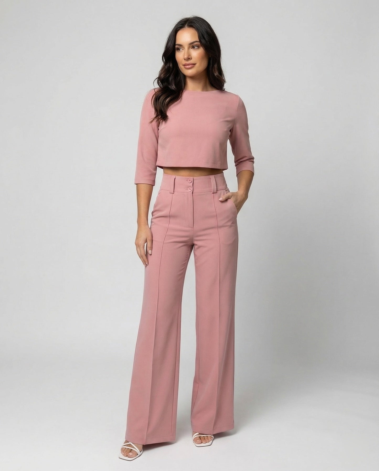 Vivara | Women's Wide Leg High Waist Two-Piece Pants Set