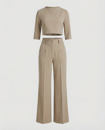 Vivara | Women's Wide Leg High Waist Two-Piece Pants Set