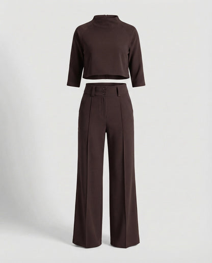 Vivara | Women's Wide Leg High Waist Two-Piece Pants Set