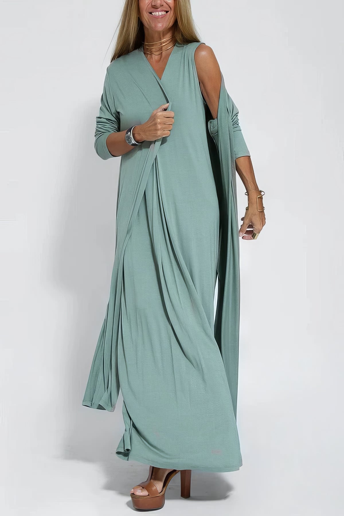 Juno™ | Elegant Long Dress with Coordinated Cardigan