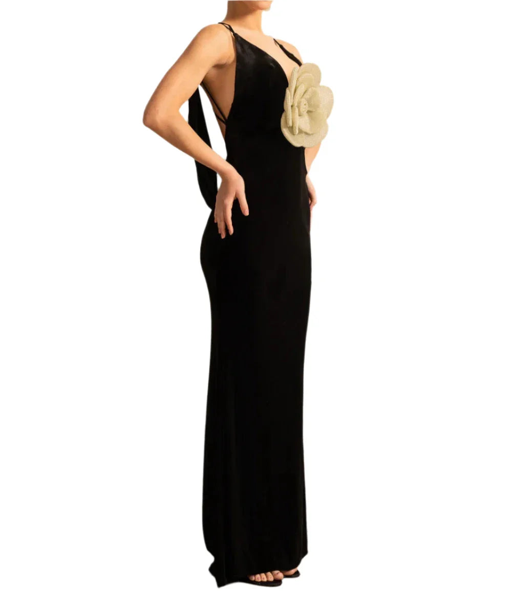ZAIRA Big Flower Velvet Maxi Dress