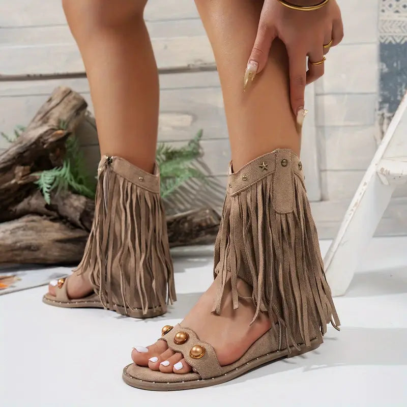 Zara | Women's Fringe Ankle Sandals with Zipper