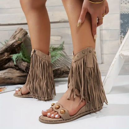Zara | Women's Fringe Ankle Sandals with Zipper