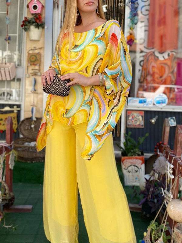Zarina | Women's Printed Top Wide Leg Pants Two-Piece Set