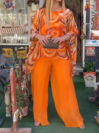 Zarina | Women's Printed Top Wide Leg Pants Two-Piece Set