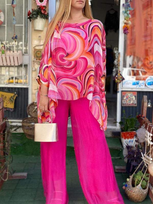 Zarina | Women's Printed Top Wide Leg Pants Two-Piece Set