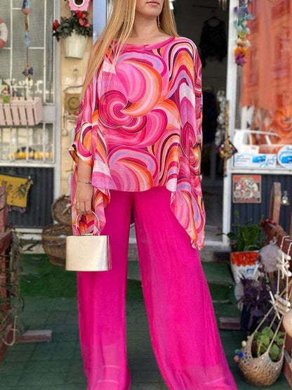 Zarina | Women's Printed Top Wide Leg Pants Two-Piece Set